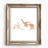 Bunny and Baby Watercolor Painting - Art Print