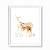 Deer and Baby Watercolor Painting - Art Print