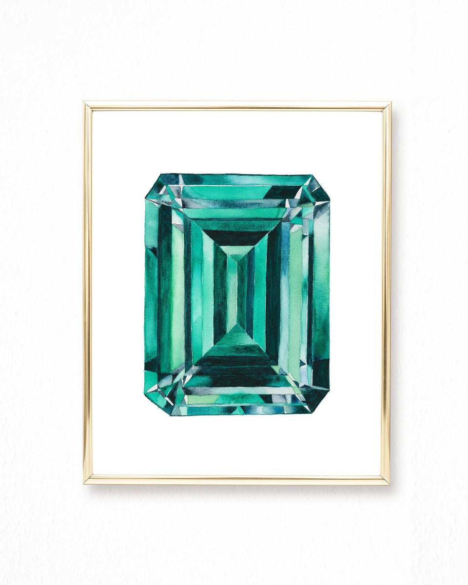 Emerald Watercolor Gem Art Print by WillowHeath