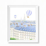 Emma the Elephant in Paris Painting Blue Balloon - Art Print