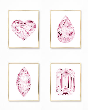 Watercolor Pink Diamond Paintings - Set of 4