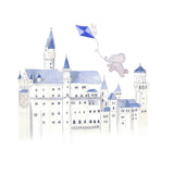 Nursery Watercolor Painting Baby Elephant Exploring Castle - Art Print