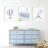 Nursery Emma the Elephant in Paris Watercolor Paintings - 3 Art Prints