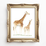 Giraffe and Baby Watercolor Painting - Art Print