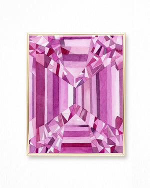 Watercolor Pink Gemstone Painting - Art Print - Fuchsia