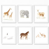 Watercolor Animal and Baby Nursery Paintings - Set of 6