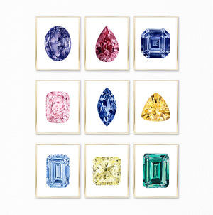 Watercolor Rainbow Gemstone Paintings - Collection of 9 Art Prints