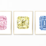 Watercolor Gemstone Paintings - Set of 3 - Pink, Blue, and Yellow Diamond