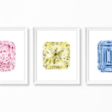 Watercolor Gemstone Paintings - Set of 3 - Pink, Blue, and Yellow Diamond