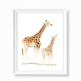 Giraffe and Baby Watercolor Painting - Art Print