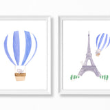 Nursery Watercolor Painting Baby Elephant Traveling in Hot Air Balloon - Art Print