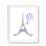 Nursery Watercolor Painting Baby Elephant in Paris - Art Print