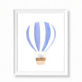 Nursery Watercolor Painting Baby Elephant Traveling in Hot Air Balloon - Art Print