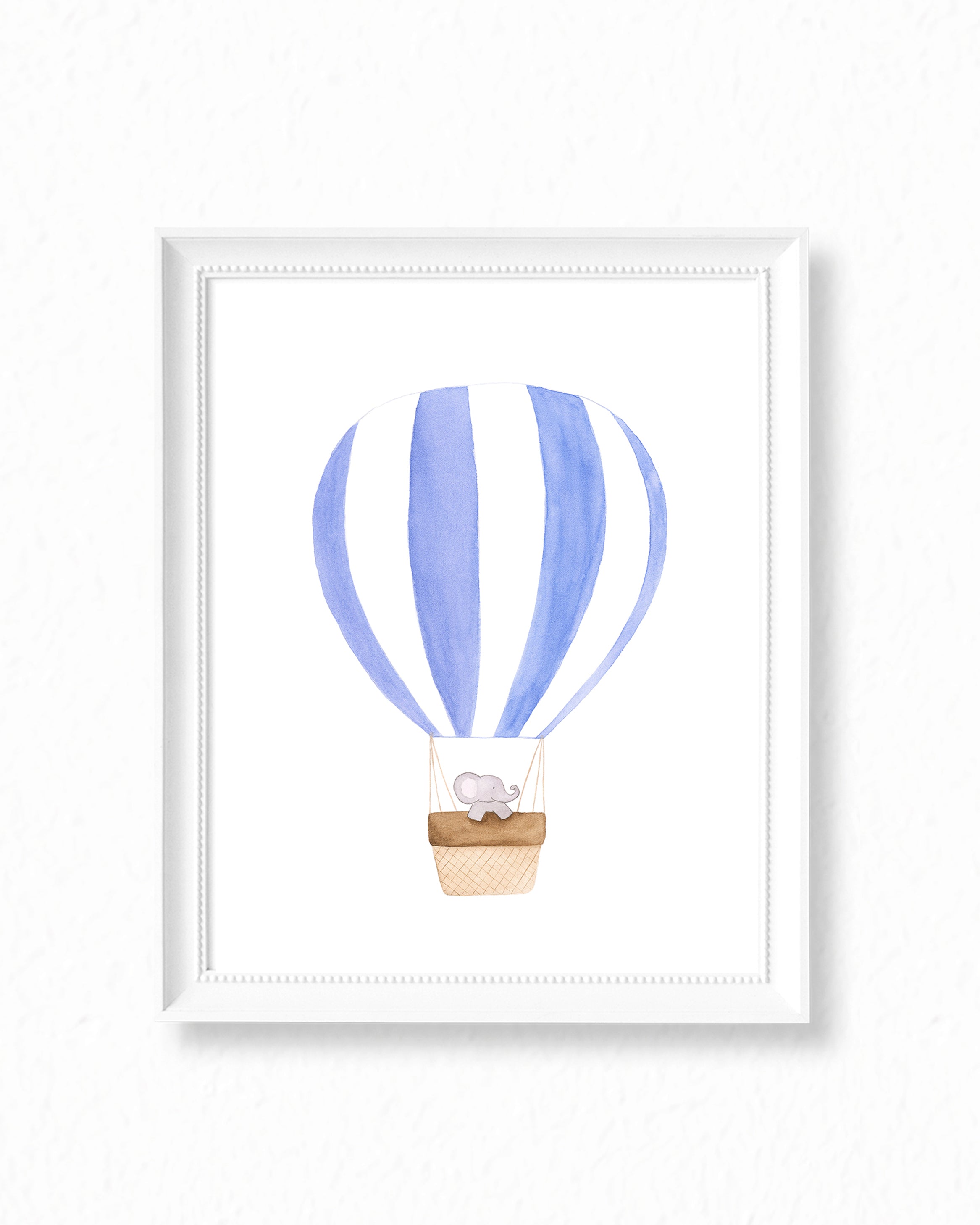Nursery Watercolor Painting Baby Elephant Traveling in Hot Air Balloon - Art Print
