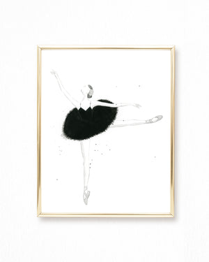 Watercolor Ballerina Painting Black and White - Art Print