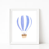Nursery Watercolor Painting Baby Elephant Traveling in Hot Air Balloon - Art Print
