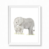 Elephant and Baby Watercolor Painting - Art Print