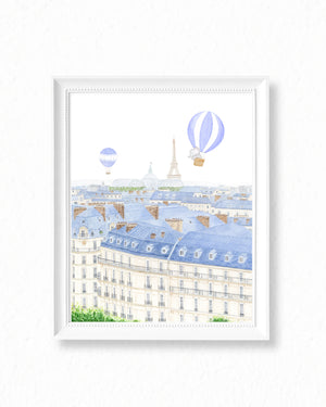 Emma the Elephant in Paris Painting Blue Balloon - Art Print