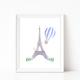 Nursery Watercolor Painting Baby Elephant in Paris - Art Print