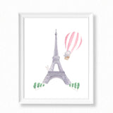 Pink Nursery Watercolor Painting Baby Elephant in Paris - Art Print