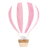 Pink Nursery Watercolor Painting Baby Elephant Traveling in Hot Air Balloon - Art Print