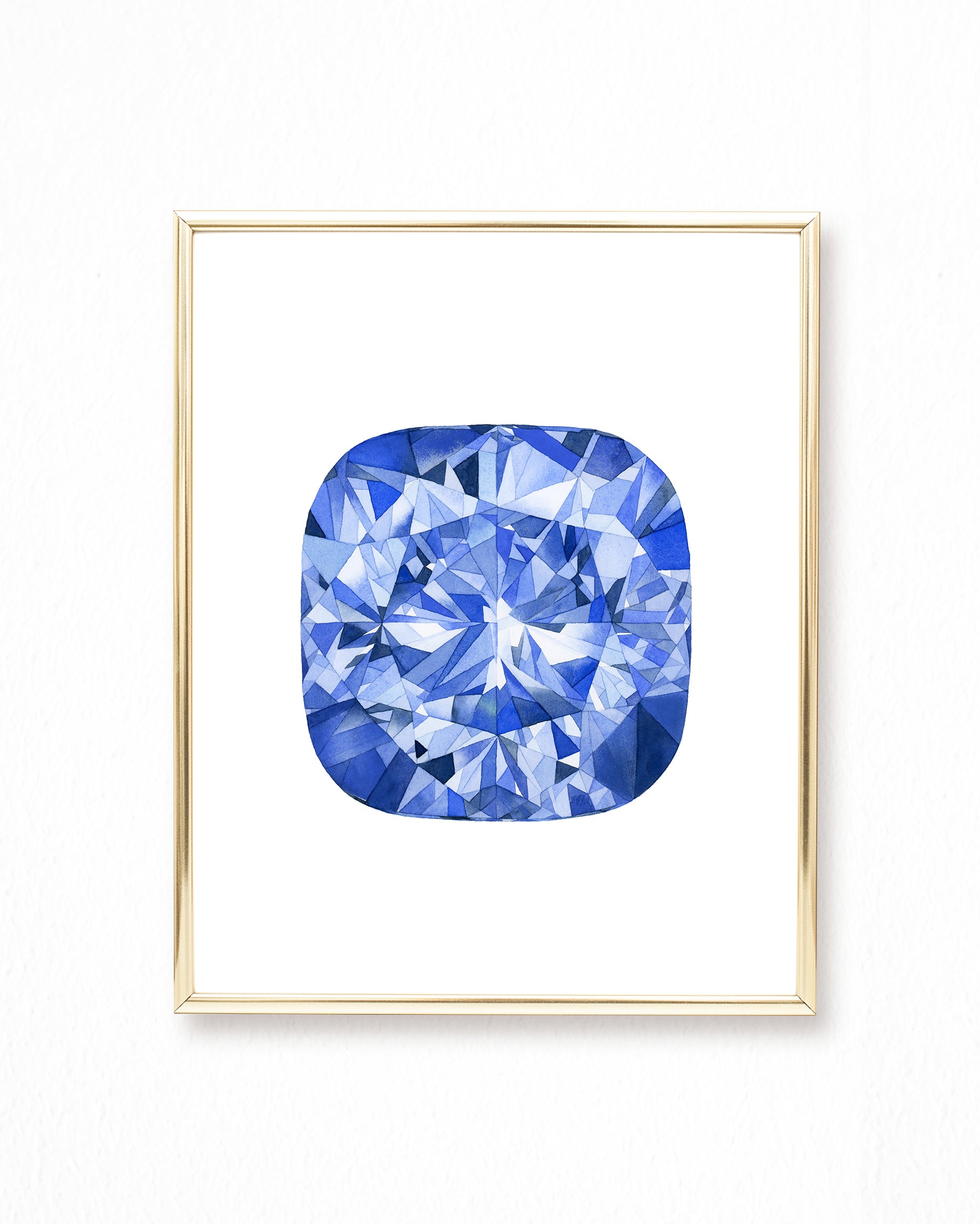 Watercolor Sapphire Gem Painting - Sapphire Cushion Gemstone - Art Print