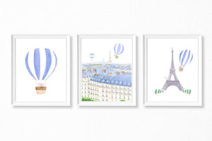 Nursery Emma the Elephant in Paris Watercolor Paintings - 3 Art Prints