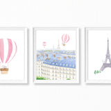 Pink Nursery Emma the Elephant in Paris Watercolor Paintings - 3 Art Prints