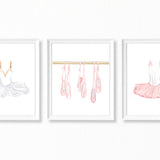 Pink Ballerina Nursery Watercolor Paintings - 3 Art Prints