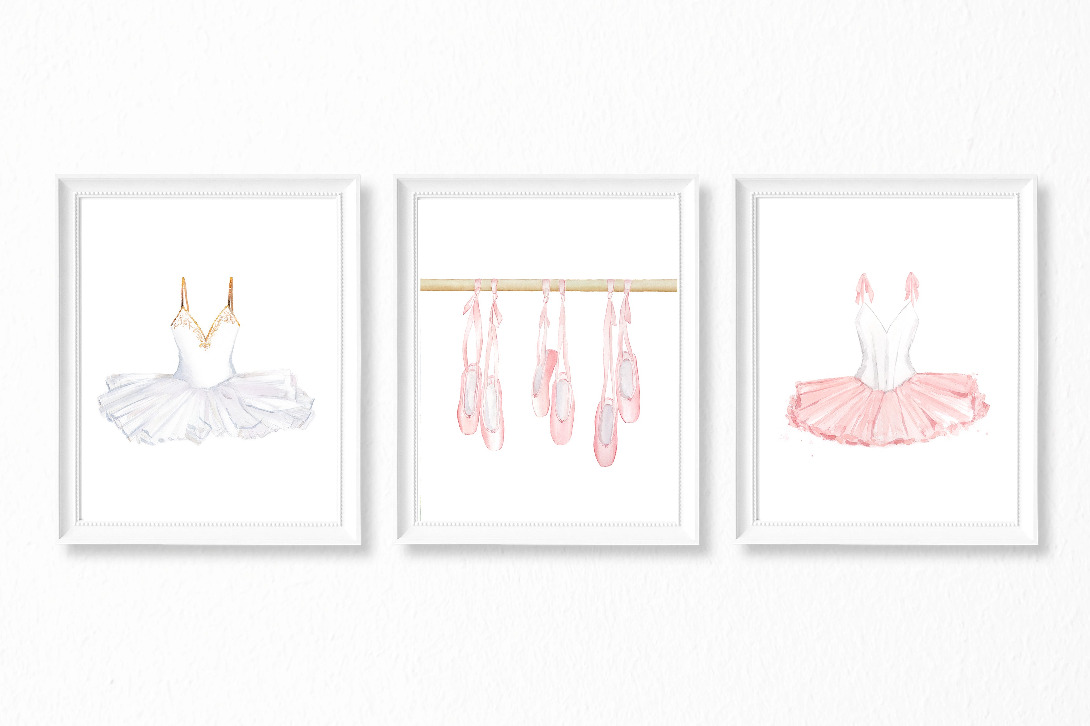 Pink Ballerina Nursery Watercolor Paintings - 3 Art Prints