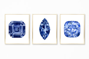 Watercolor Gemstone Paintings - Set of 3 - Blue Sapphires