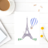 Nursery Watercolor Painting Baby Elephant in Paris - Art Print