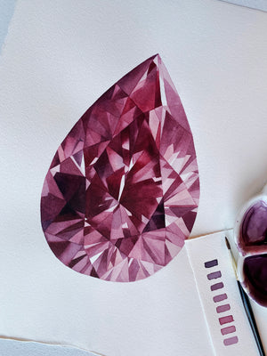 Original Painting - Watercolor Ruby Pear Gem 11x15 inches