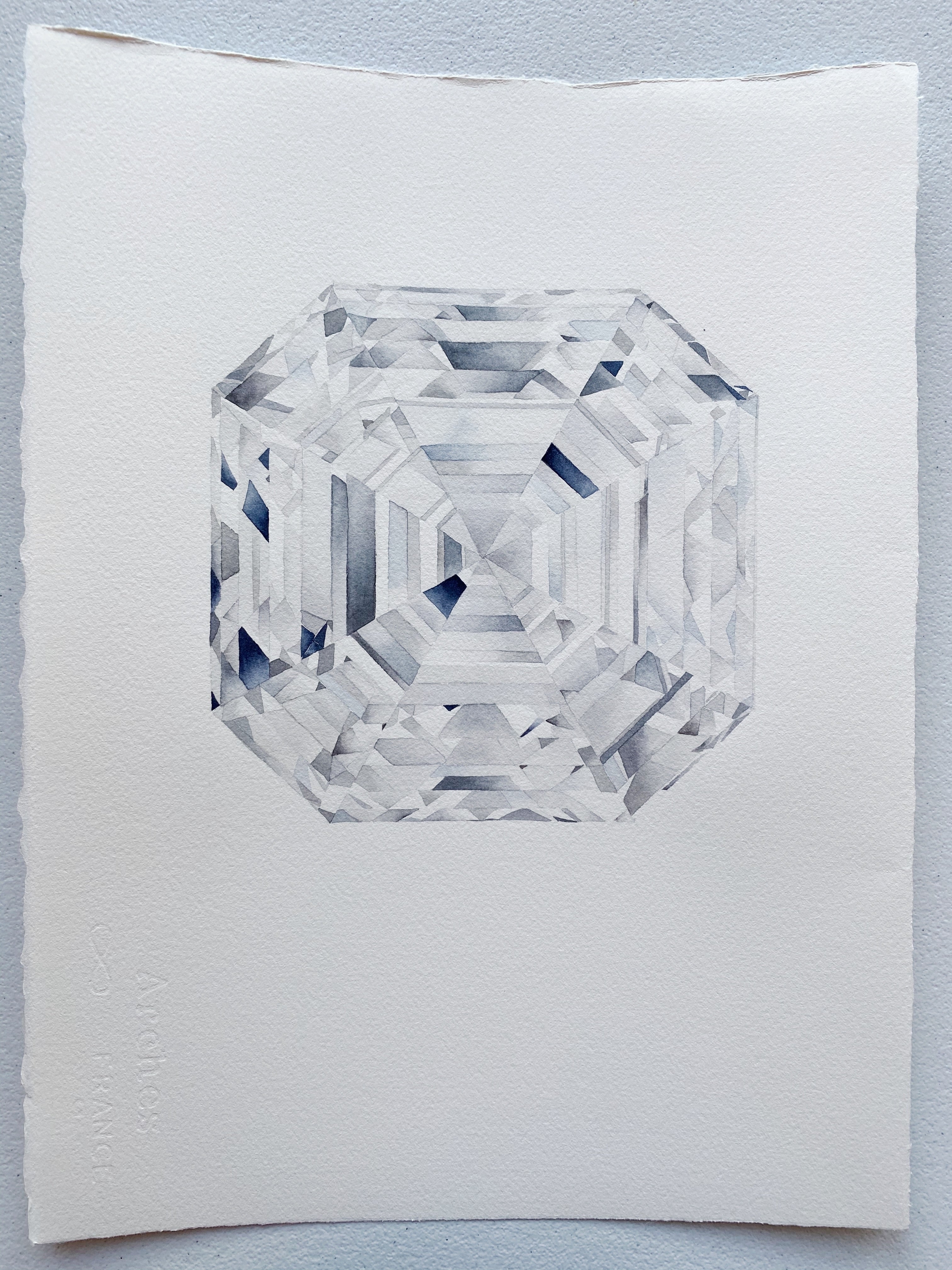 Original Painting - Watercolor Asscher Cut Diamond Painting 11x15 inches
