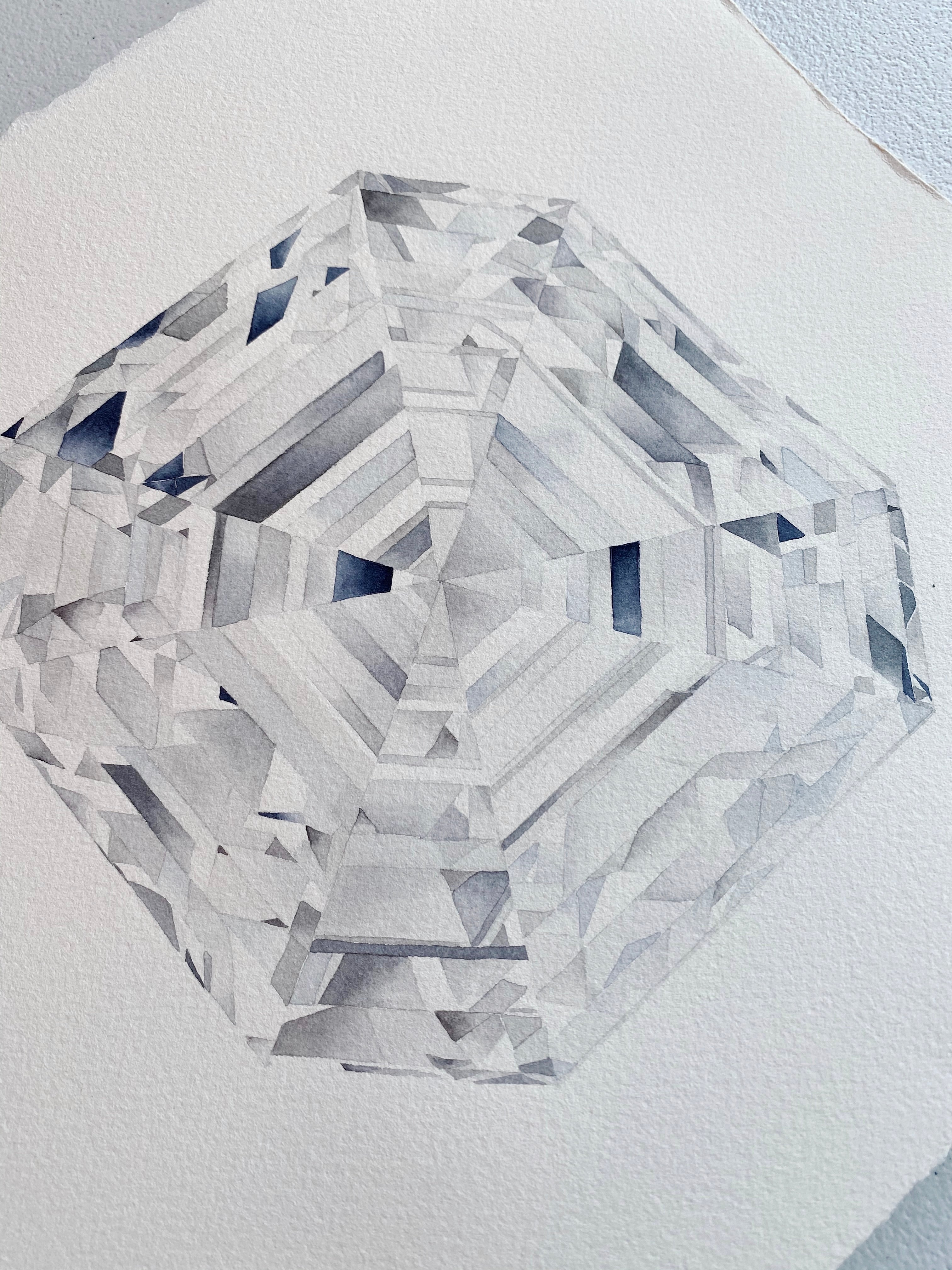 Original Painting - Watercolor Asscher Cut Diamond Painting 11x15 inches