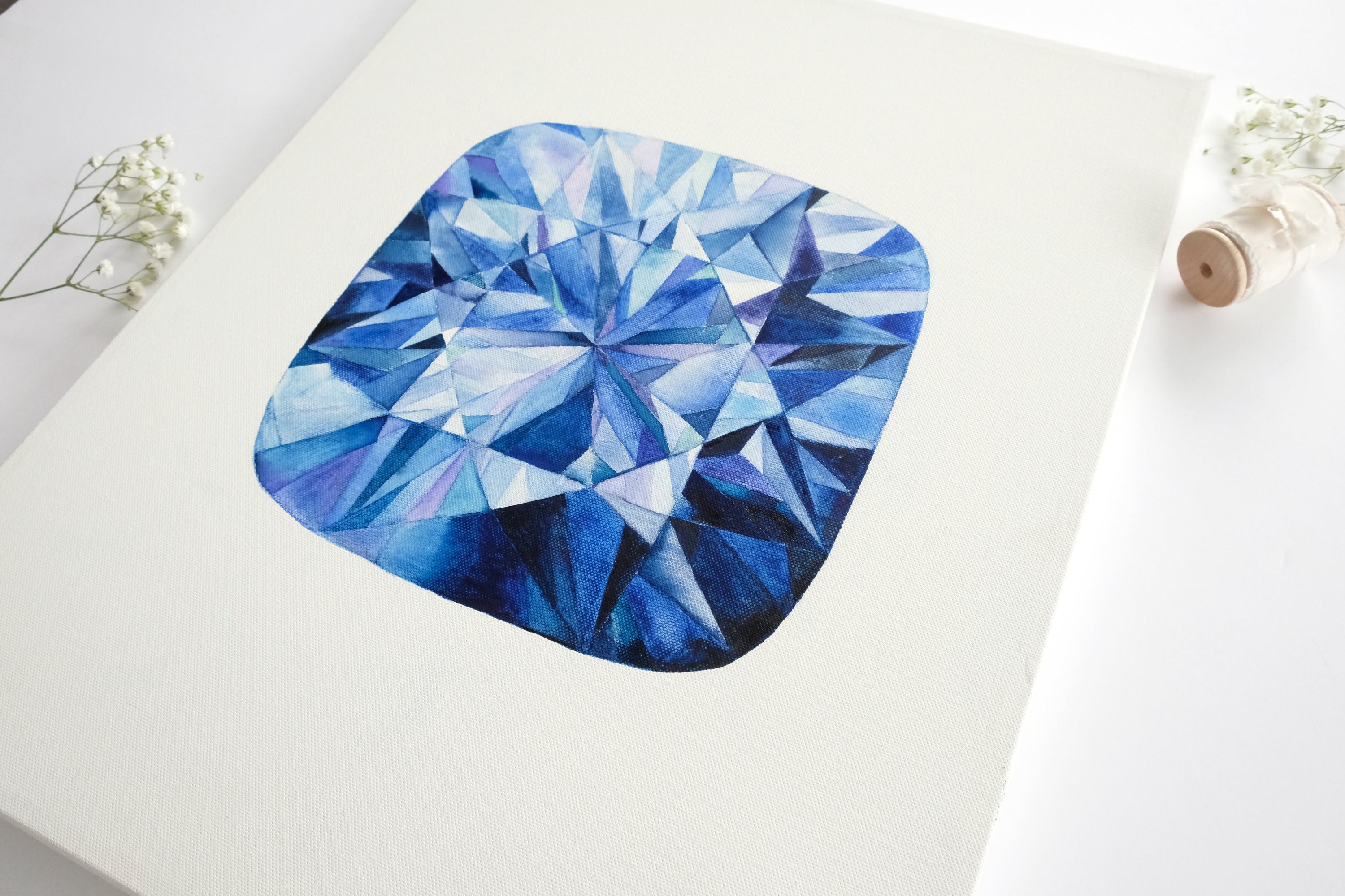 Original Painting - Watercolor Sapphire on Canvas