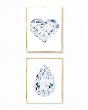 Watercolor Diamond Paintings - Set of 2 - Heart + Pear