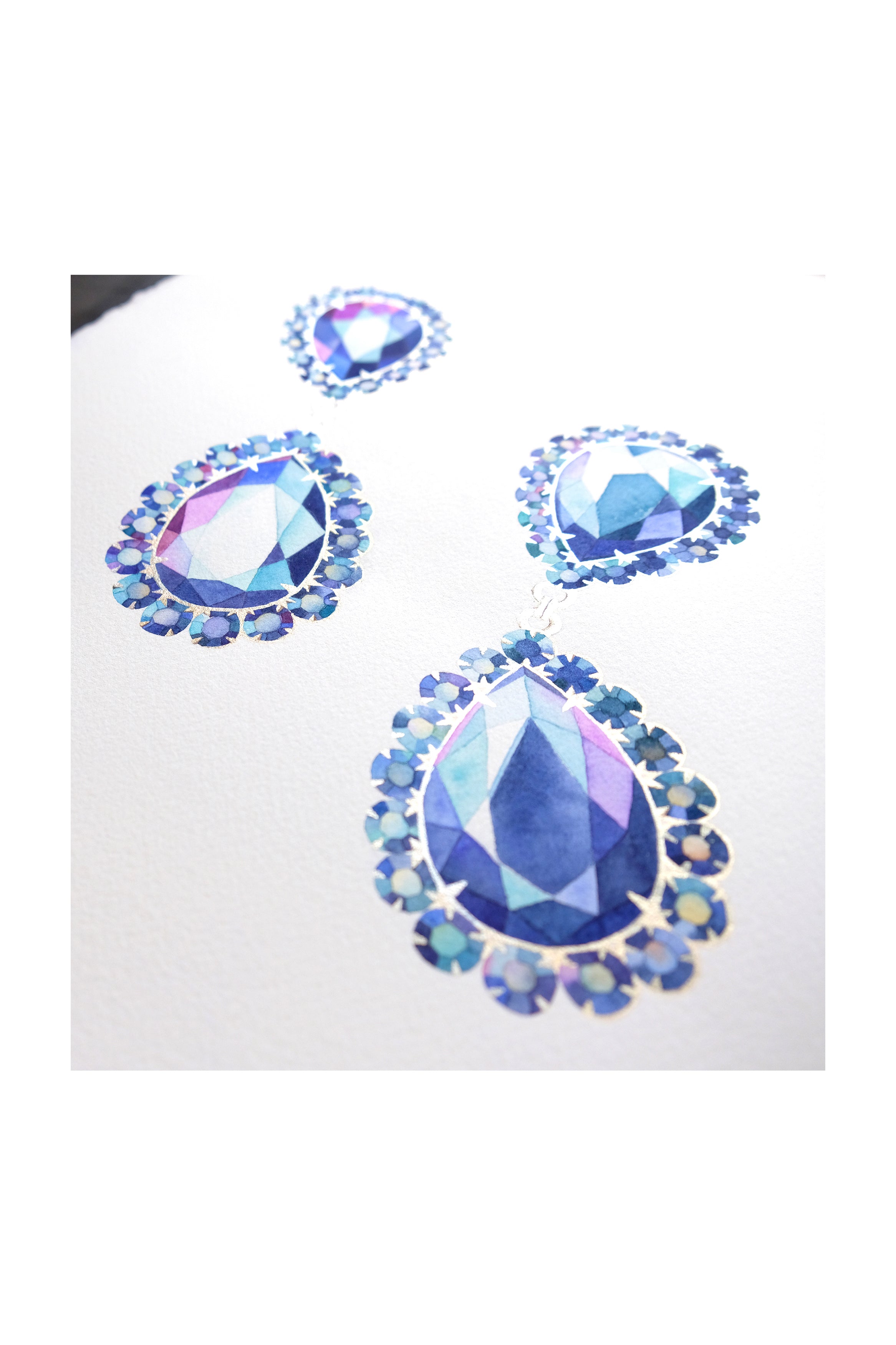 Original Painting - Watercolor Gemstone Earrings 11x15